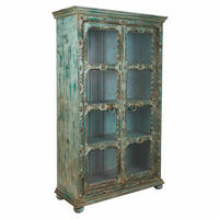 VITRINE aus geschnitztem Holz, 106x43x180 blau - Multicolor, Holz (106/180/43cm) - Wanderlust