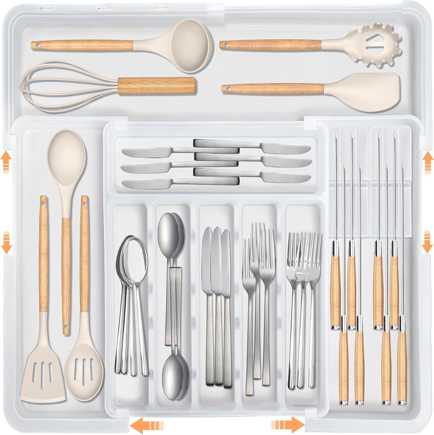 BESTECKEINSATZ,ERWEITERBAR, (33,53–55,88) cm × (36,83–48,26) cm, Weiß - Weiß, Kunststoff (48.26/5/55.88cm) - Weltevree