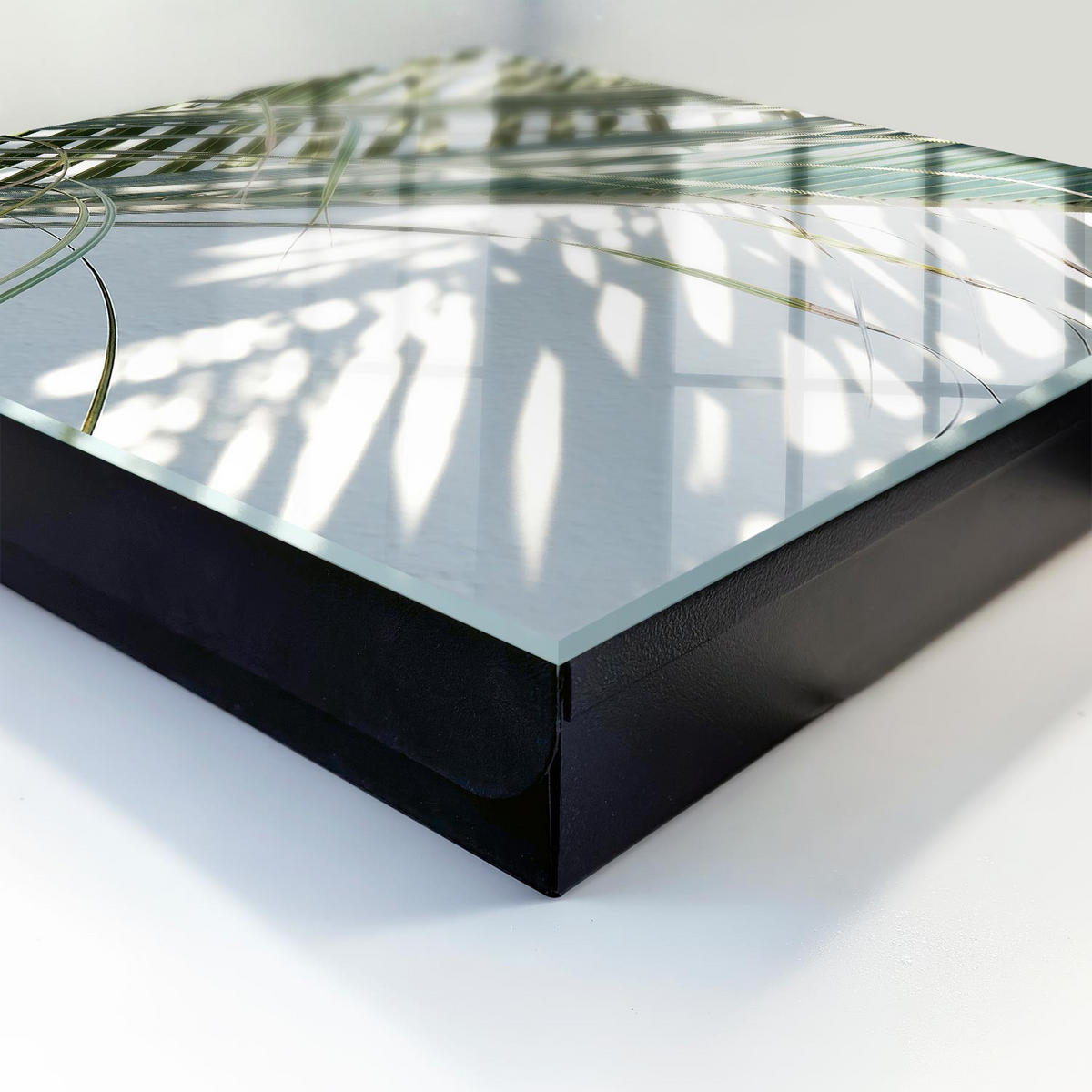 SCHLÜSSELBOX Schwarz 30x30 cm- Türöffnung nach rechts - Palmen und Schatten - Weiß, Metall (30/30/5cm) - TULUP