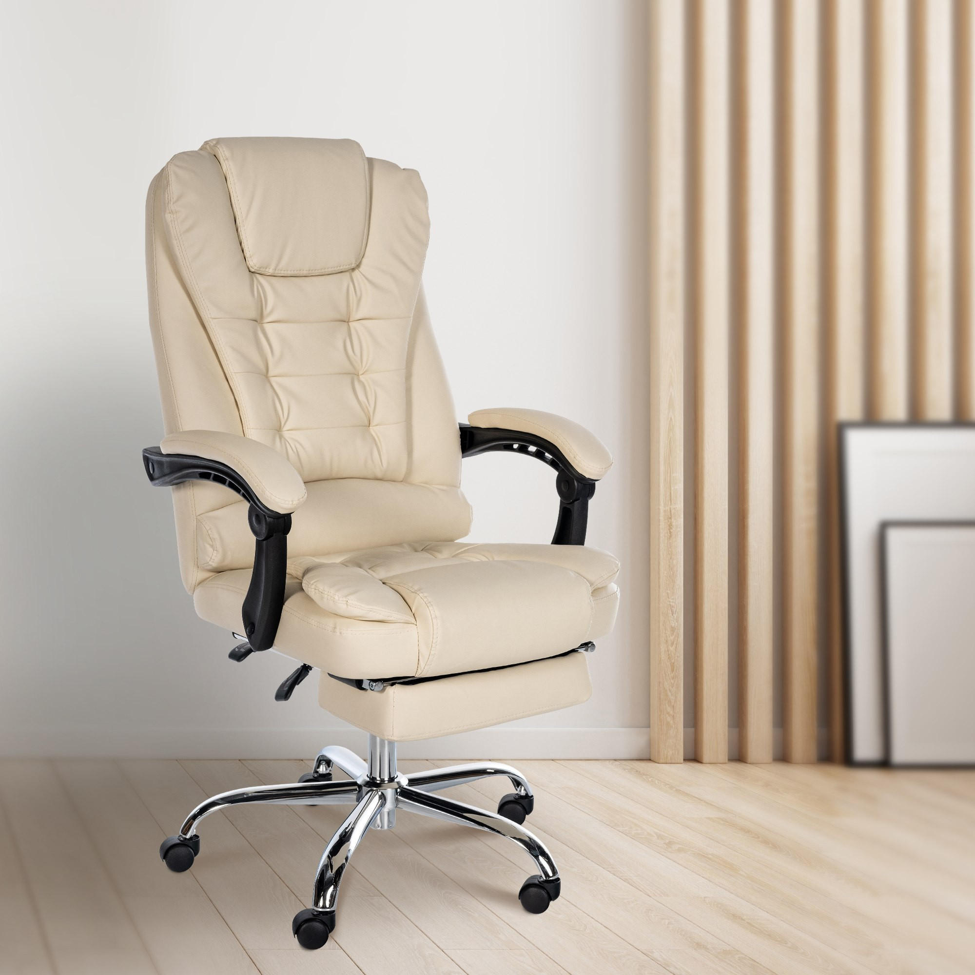 CHEFSESSEL Lederlook creme - Chromfarben/Creme, Textil/Metall (67/115/68cm) - CLP