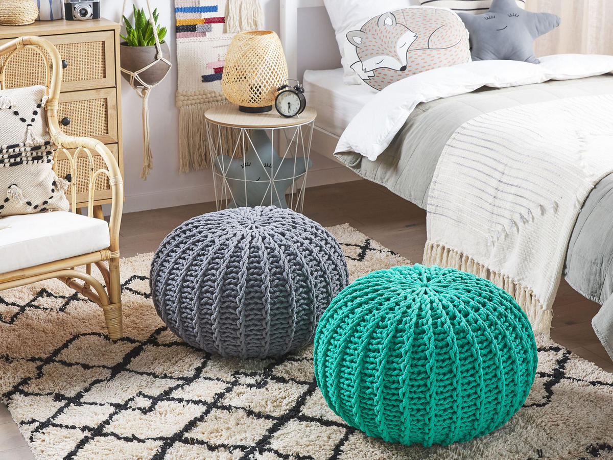 POUF Conrad 50/50/35 cm - Grau, Naturmaterialien/Textil (50/35/50cm) - Beliani