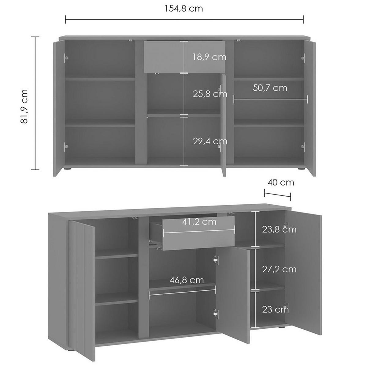SIDEBOARD Veddel grau-grün / anthrazit 155 / 40 / 82cm - Blaugrau/Grau, Holz/Holzwerkstoff (155/82/40cm) - Feldmann-Wohnen