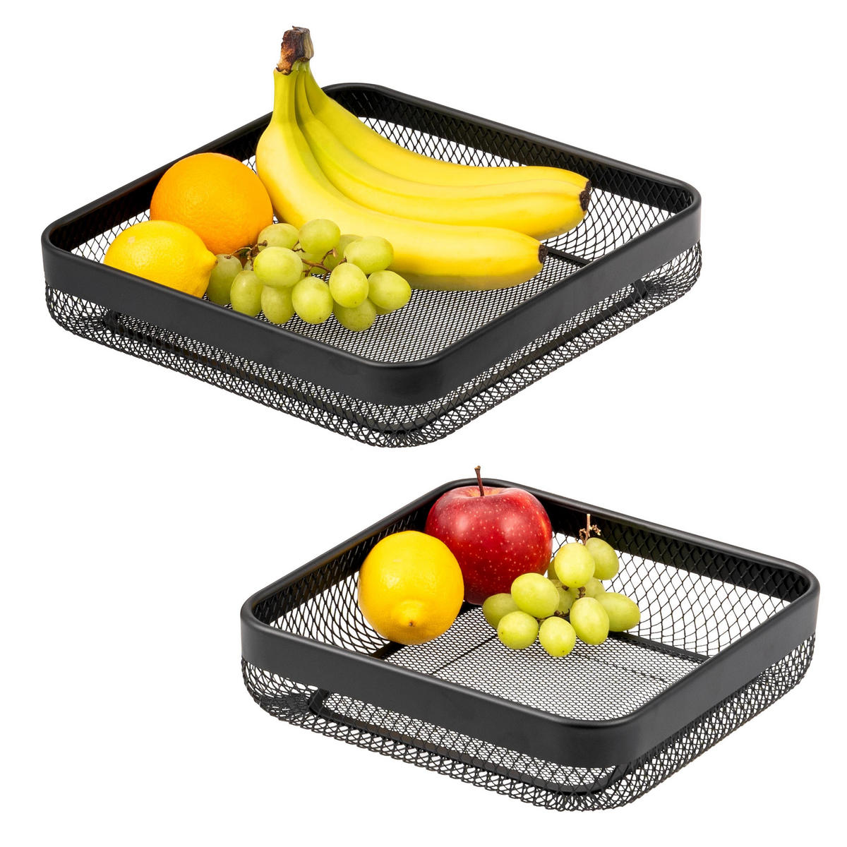 OBSTKORB - BROTKORB 2er Set, eckige Obstschale, aus schwarzem Metall - Schwarz, Metall (6cm) - eluno