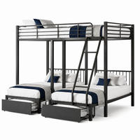 DREIBETTBETT mit Schubladen, teilbar, 246 x 206 x 177,8 cm, Metall, Schwarz - Schwarz, Metall (140/200cm) - Beauniv