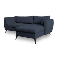 ECKSOFA MOLLIS Blau Geflochtener-Stoff mit Schlaffunktion - Blau, Holz (241/154cm) - MASSENO