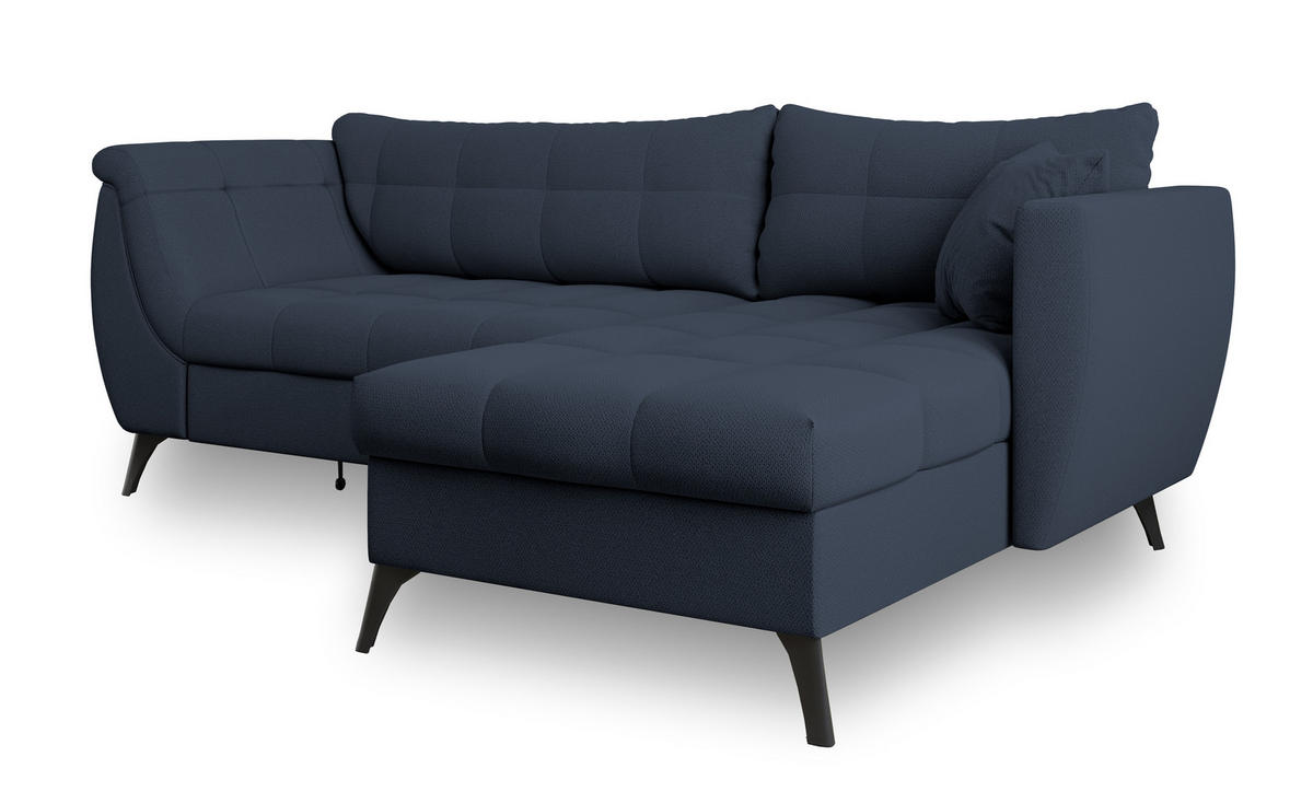 ECKSOFA MOLLIS Blau Geflochtener-Stoff mit Schlaffunktion - Blau, Holz (241/154cm) - MASSENO
