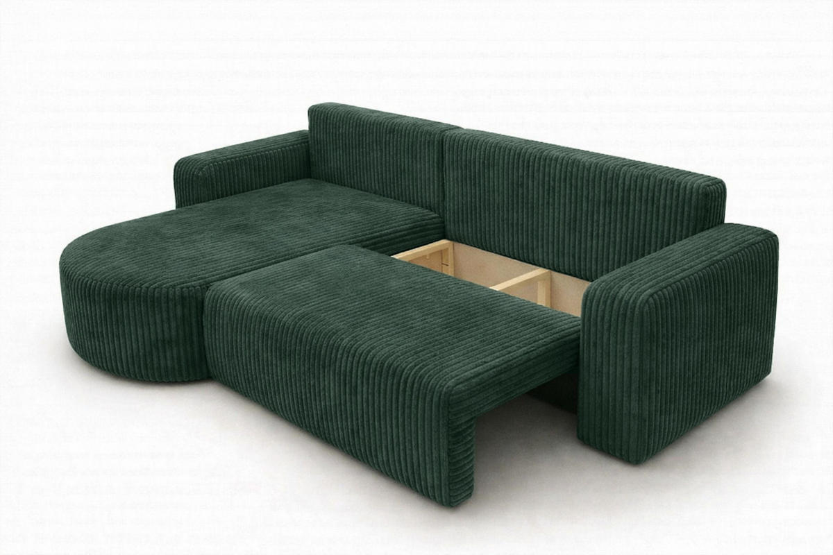 ECKSOFA Mit Schlaffunktion, Cordstoff Tilia, Grün, Links, ROUND ONE XL - Grün, Holz (271/175cm) - Kaiser Möbel