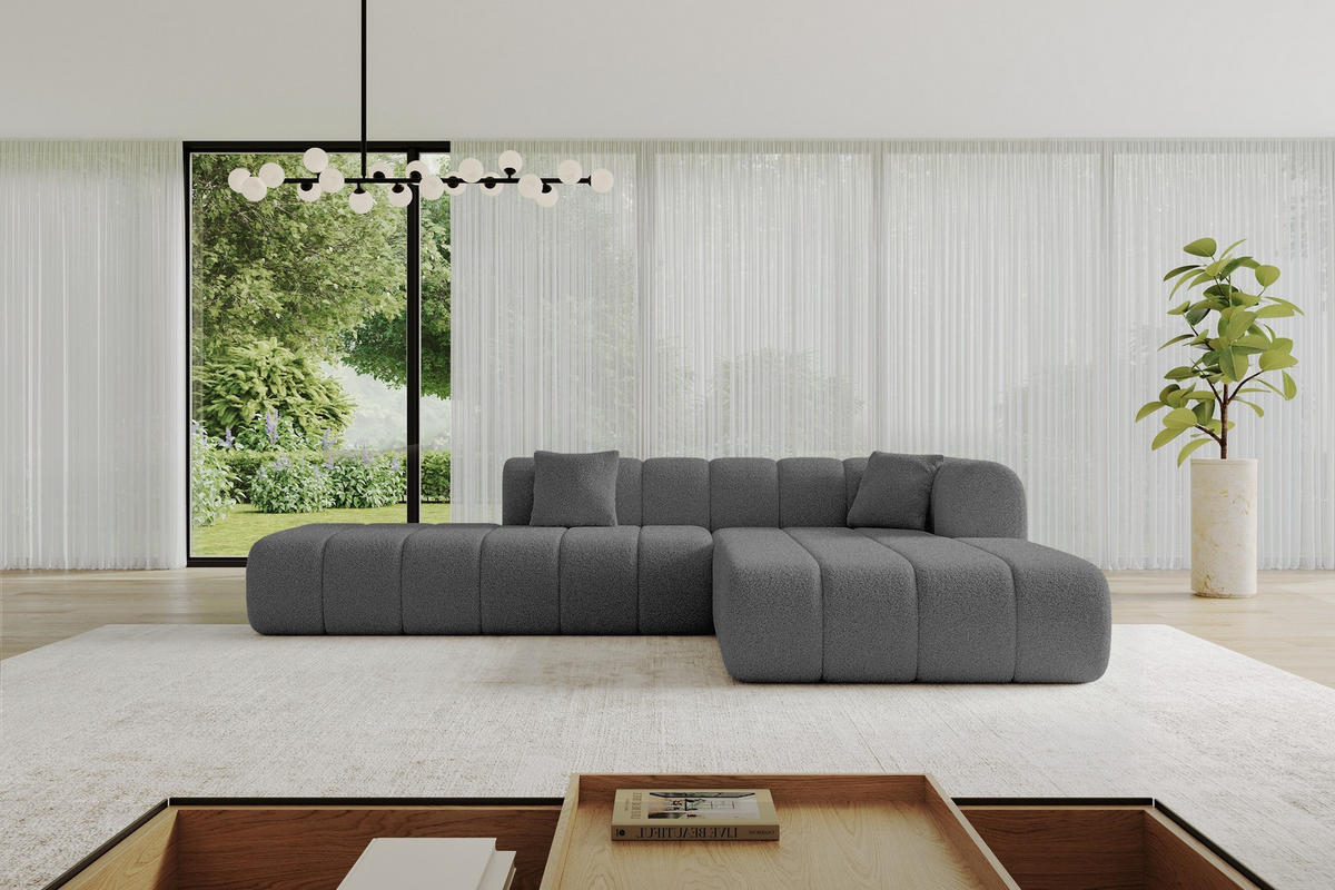 ECKSOFA Ottomane Rechts BILA-L 289x176x71 Grau Bouclé - Schieferfarben/Schwarz, Holzwerkstoff/Kunststoff (289/176cm) - ALTDECOR