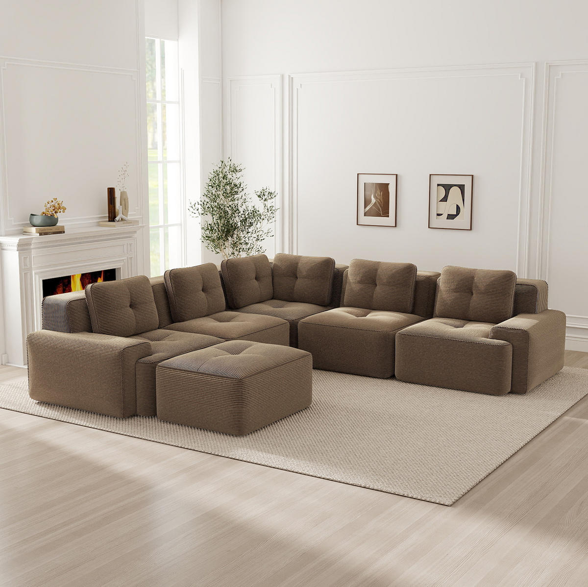 ECKSOFA modulares Design Cordstoff Braun - Braun, Kunststoff (295/295cm) - Meubliv
