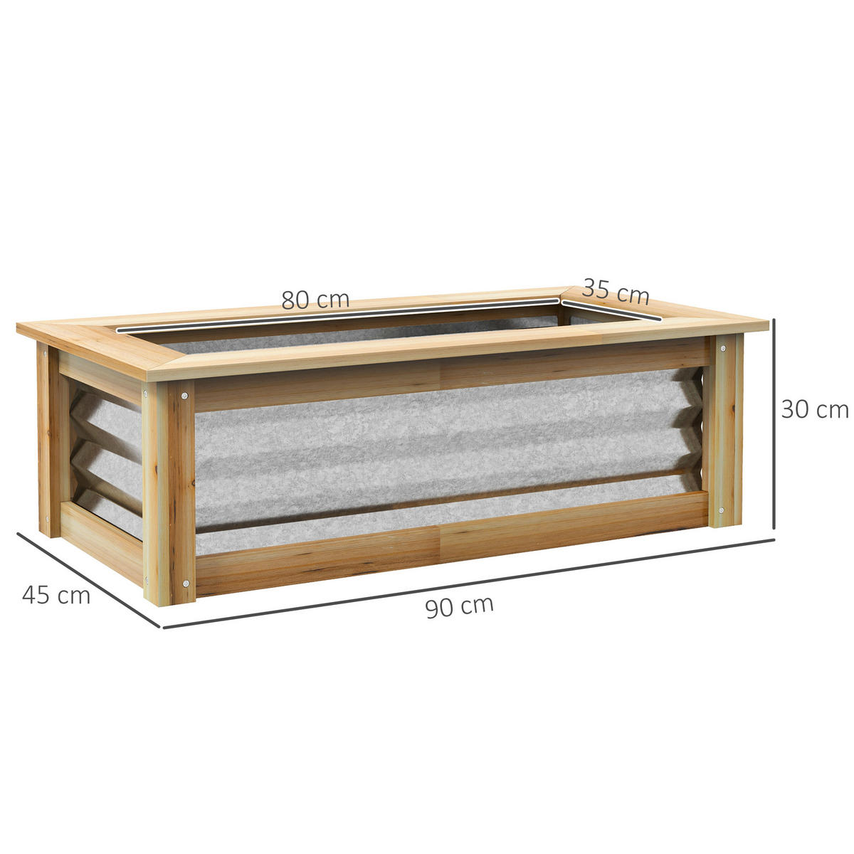 PFLANZENBEET, Kräuterbeet für Garten, Balkon, Natur, 90 x 45 x 30 cm - Naturfarben, Metall (45/30/90cm) - Outsunny