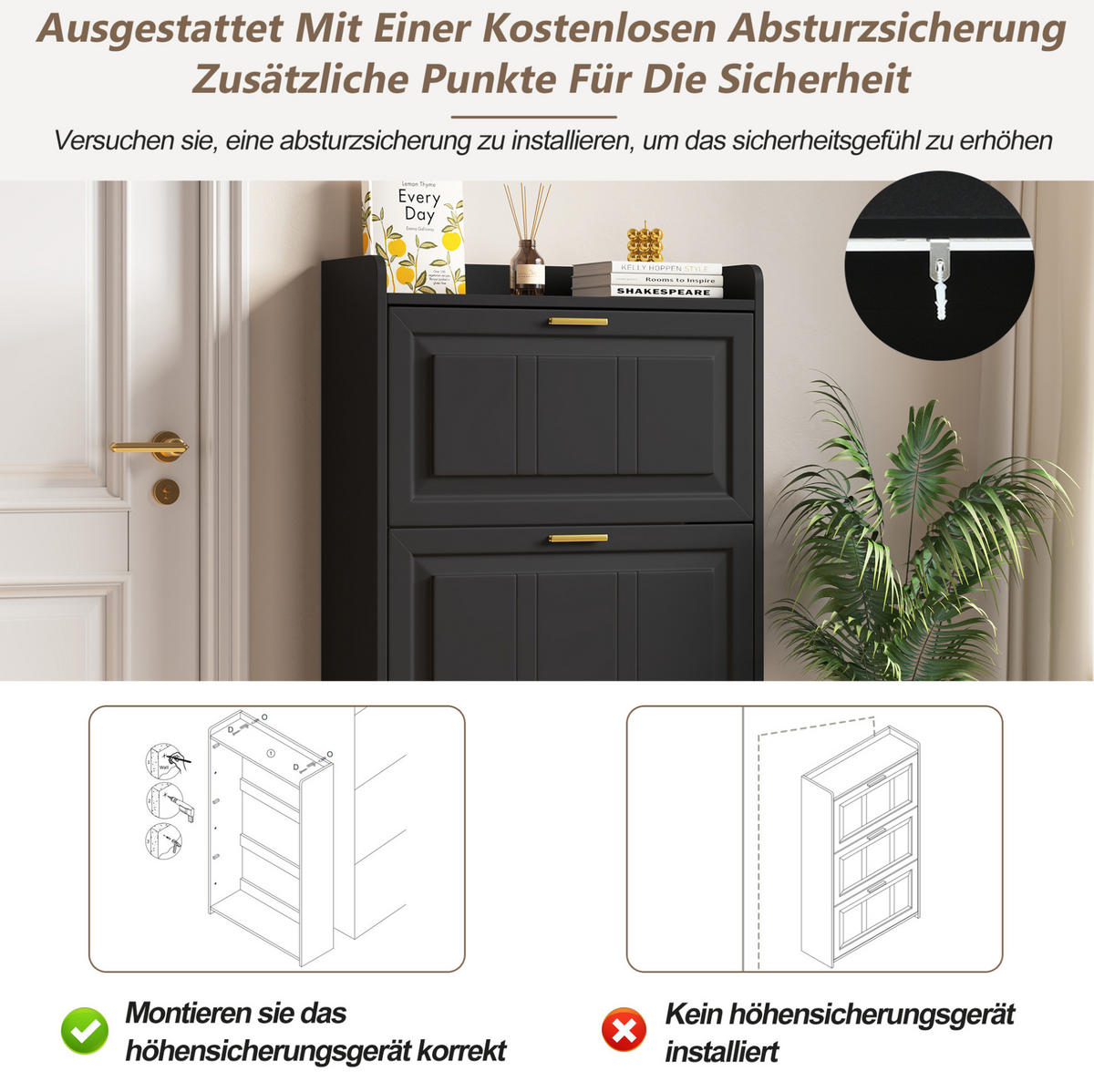 SCHUHSCHRANK mit Klappen 70/24/120 cm in Schwarz, platzsparend - Schwarz, Holzwerkstoff (70/120/24cm) - BEAOK