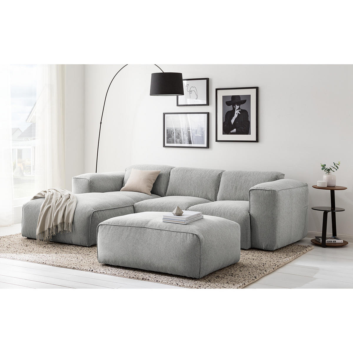 POLSTERHOCKER - Hellgrau/Schwarz, Textil (81/38/100cm) - home24