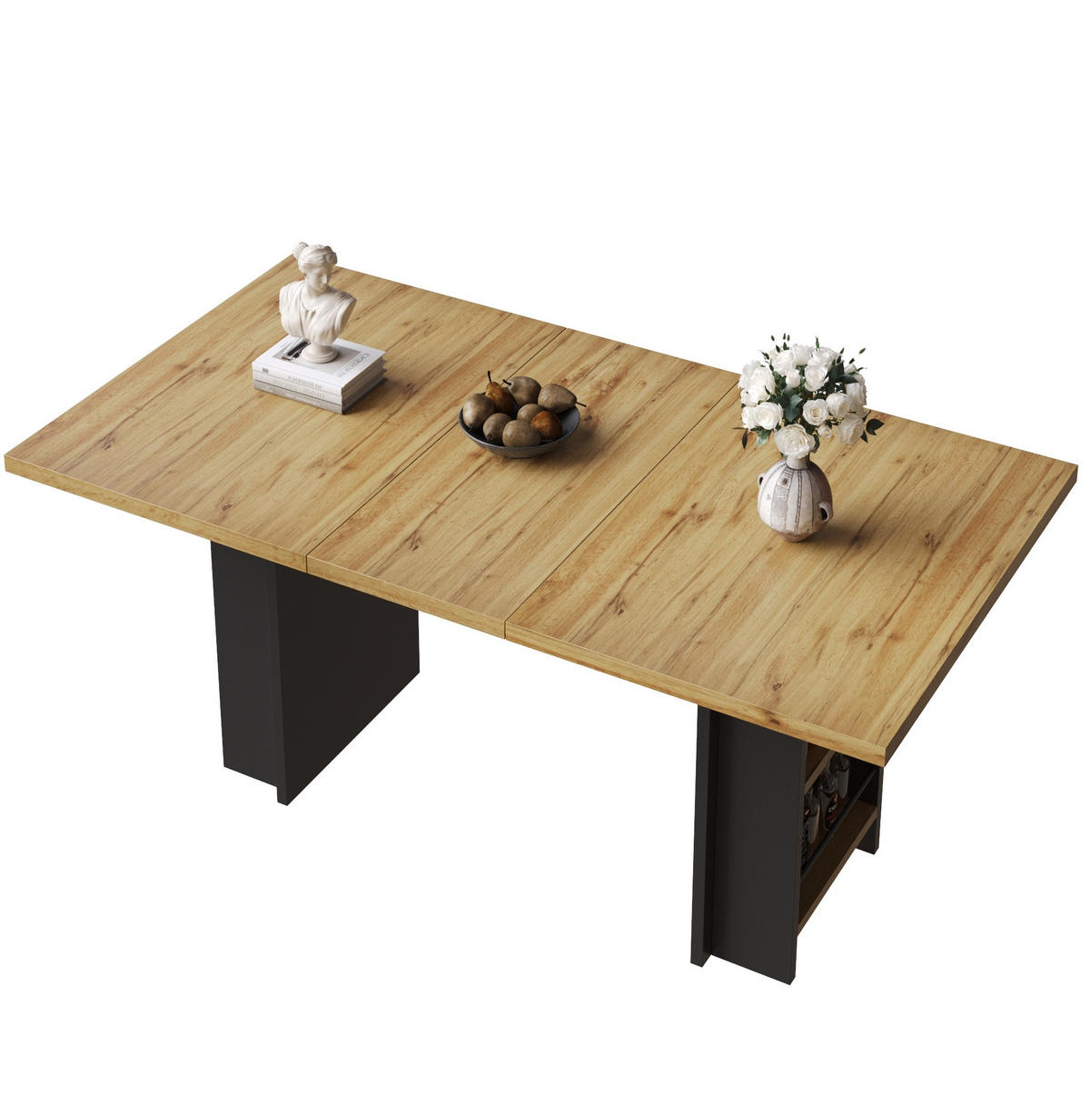 AUSZIEHTISCH aus MDF 120-160x80x75 cm Naturfarben mit Regalen, Stauraum und verstellbarer Tischplatte - Braun, Holzwerkstoff (120/80/75cm) - Modfu