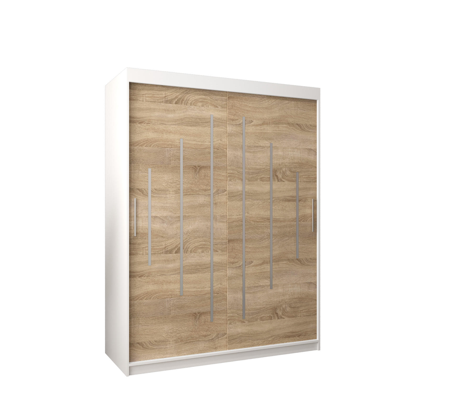 Abiks Möbel Schwebetürenschrank Weiß, Sonoma Eiche 150x200x62 cm