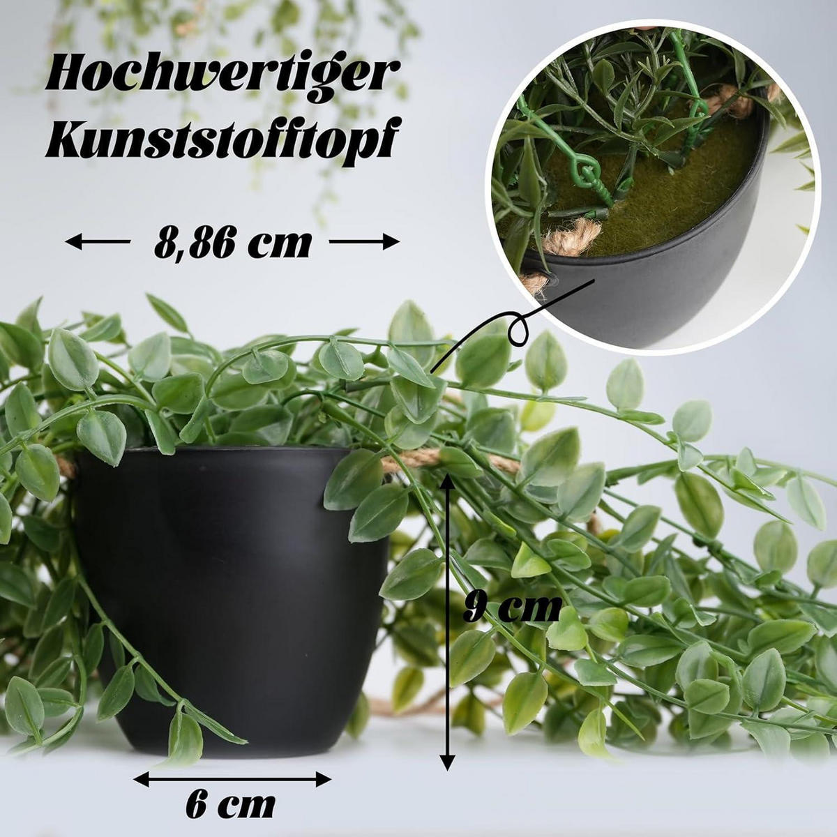 HÄNGEPFLANZE 3er Set Schwarz Topf 50.8 cm - Grün, Kunststoff (15cm)