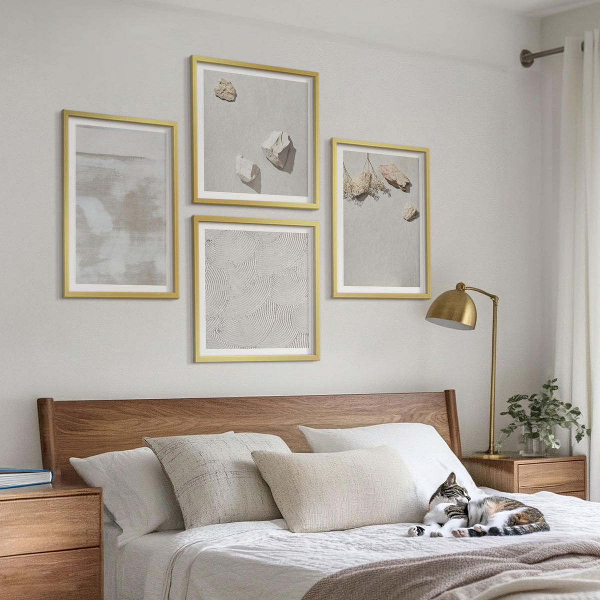 WANDBILDER 4er Set - 50x50 cm & 40x60 cm Goldrahmen - Boho-Textur aus Sandsteinen - Goldfarben, Kunststoff (50/50cm) - ArtPrintCave