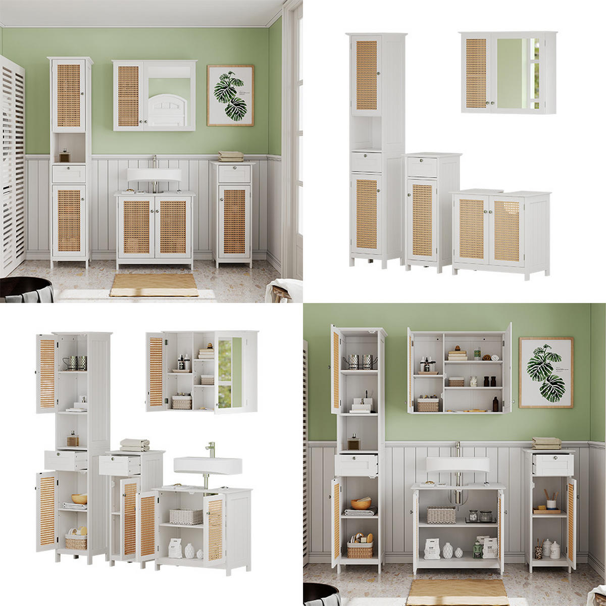 BADMÖBEL-SET Rosario Weiß 4 teilig, mit Hochschrank - Weiß, Holzwerkstoff (60/58/35cm) - Vicco