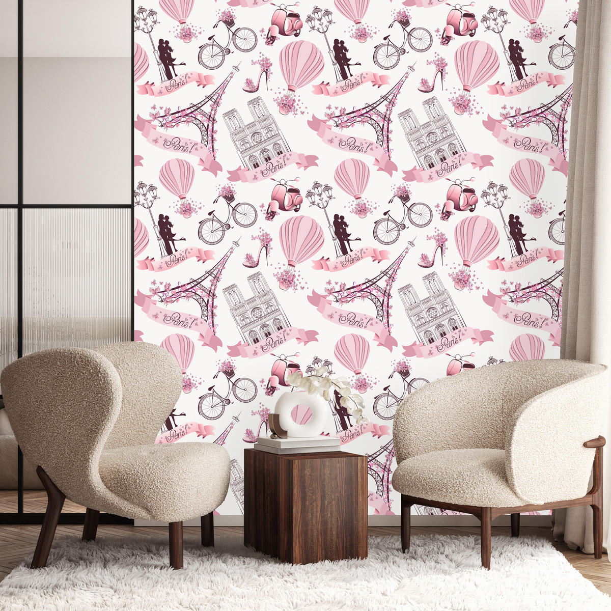 VLIESTAPETE Paris und Eiffelturm – Rosa, Grau, Weiß – 50x1000 cm - Rosa/Weiß, Papier (50/1000cm) - Muralo