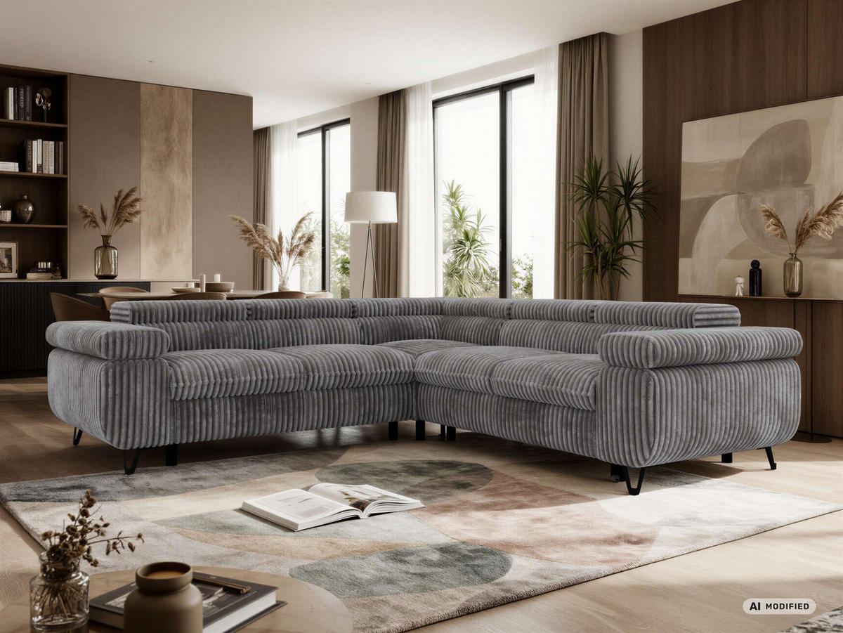 ECKSOFA QUADRO L - Grau Cord - Links Seite - Schwarz/Grau, Textil/Metall (269/269cm) - MKS