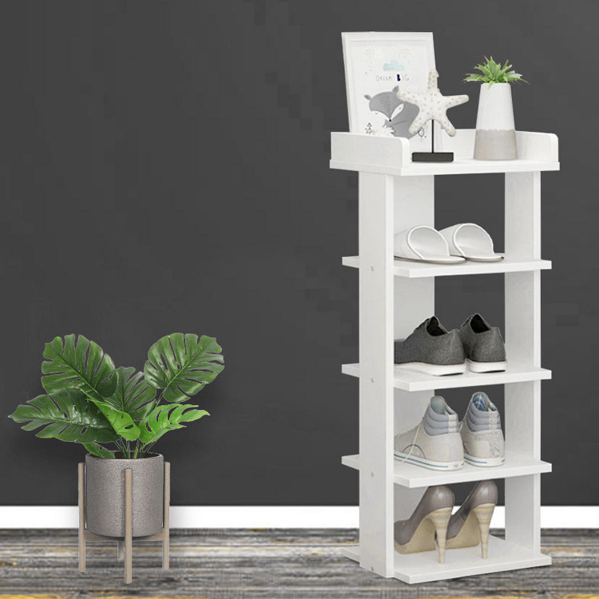 SCHUHREGAL 5-stöckig mehrschichtig einfach modern wirtschaftlich warmweiß 25x27x75cm - Weiß, Kunststoff (27/75/25cm) - Livingandhome