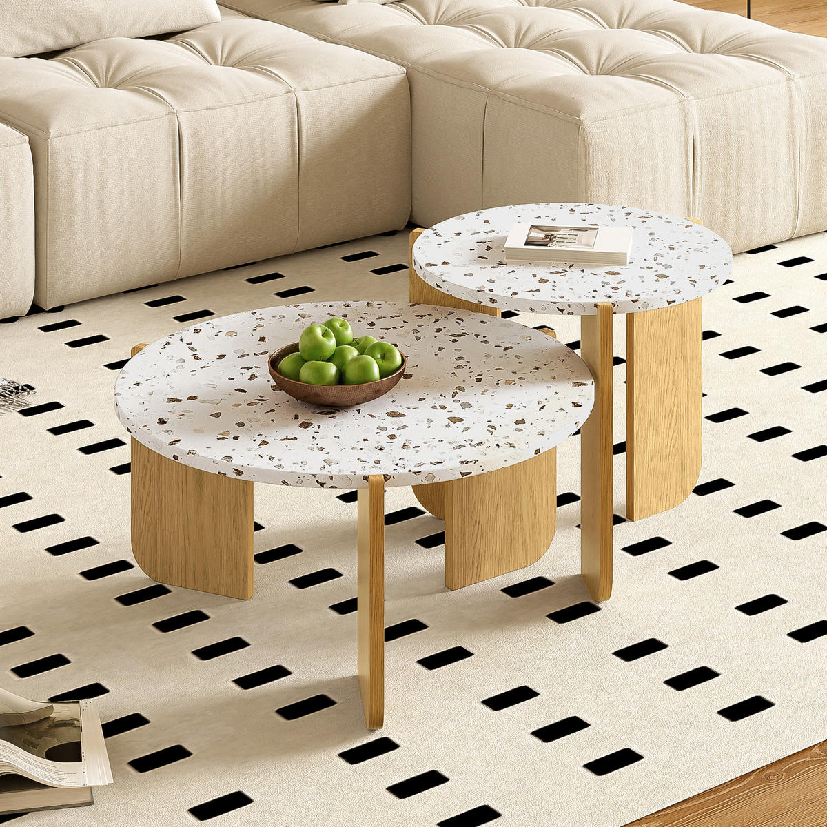 COUCHTISCH 2er-Set 70/70/35 cm und 50/50/45,5 cm modernes Design, Weiß+Naturfarben - Weiß, Holzwerkstoff (120/120/45.5cm) - Redom