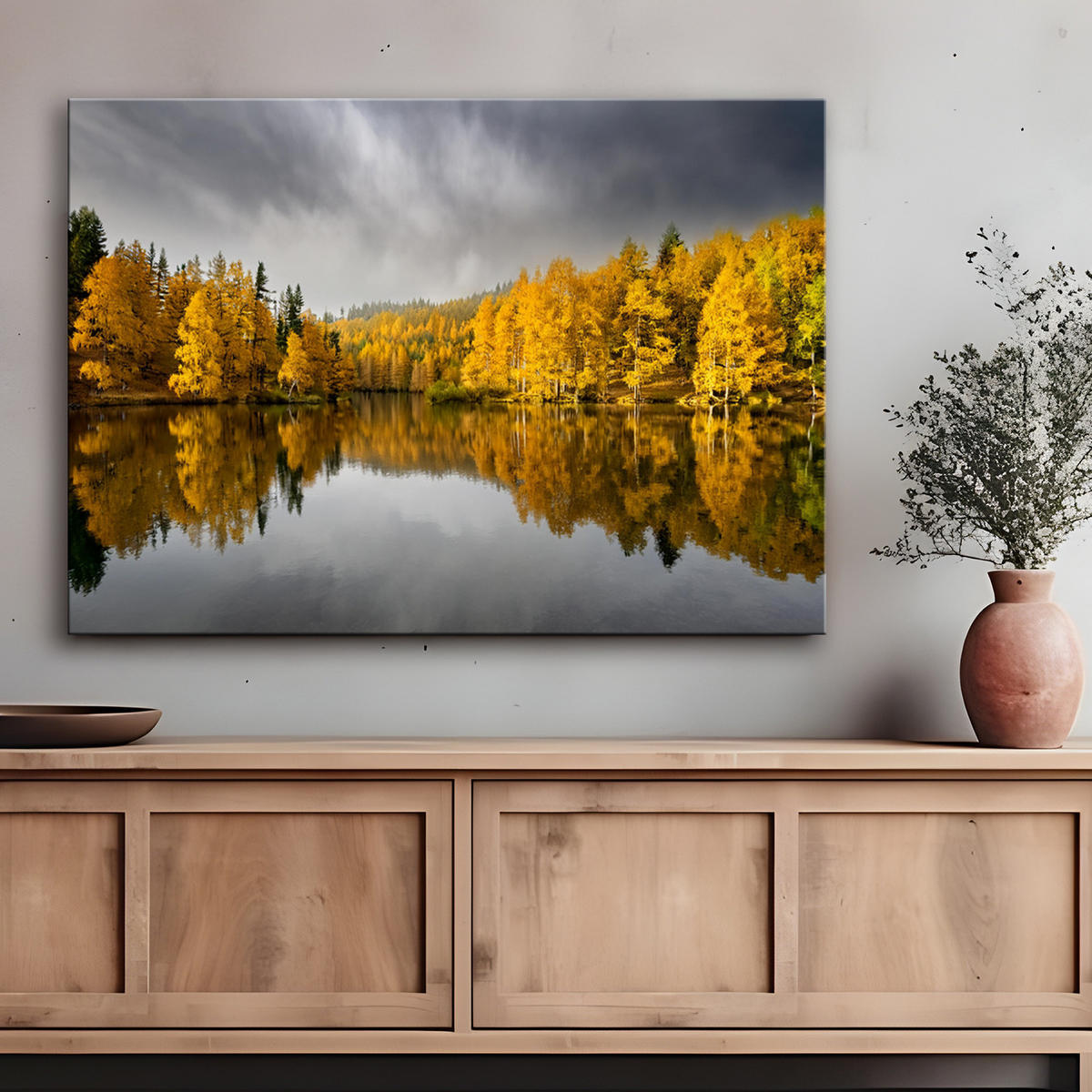 WANDBILD gelbe herbstwald naturlandschaft - Gelb, Textil (60/40cm) - Feeby