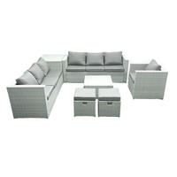 GARTENMÖBEL-SET mit Kissen Polyrattan Hellgrau-Mix 9-Sitzer - Hellgrau/Grau, Glas/Kunststoff - Fimous