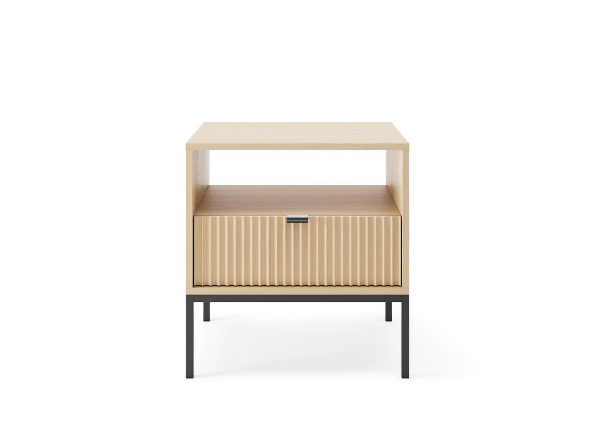NOVA Nachttisch Vicenza Eiche geriffelt Nachtschrank Metallgestell schwarz 54 cm breit - Braun, Holzwerkstoff (54/56/39cm) - Bettso