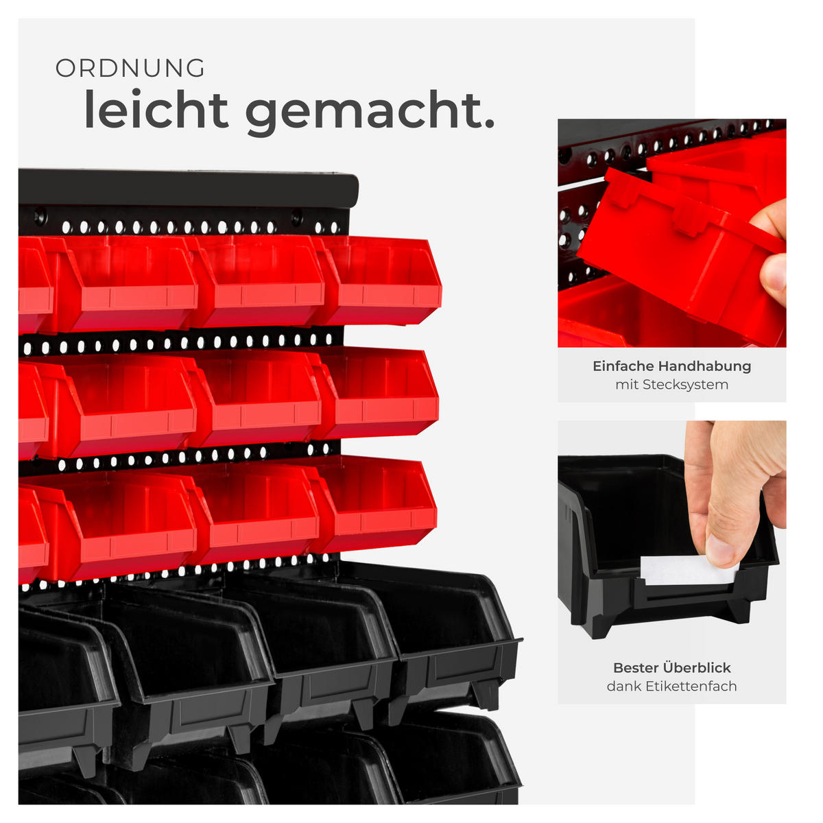WANDREGAL Stapelboxen, stabile Wandplatte, 64 x 38 x 17,5 cm,schwarz - Schwarz, Textil (17.5/38/64cm) - tectake