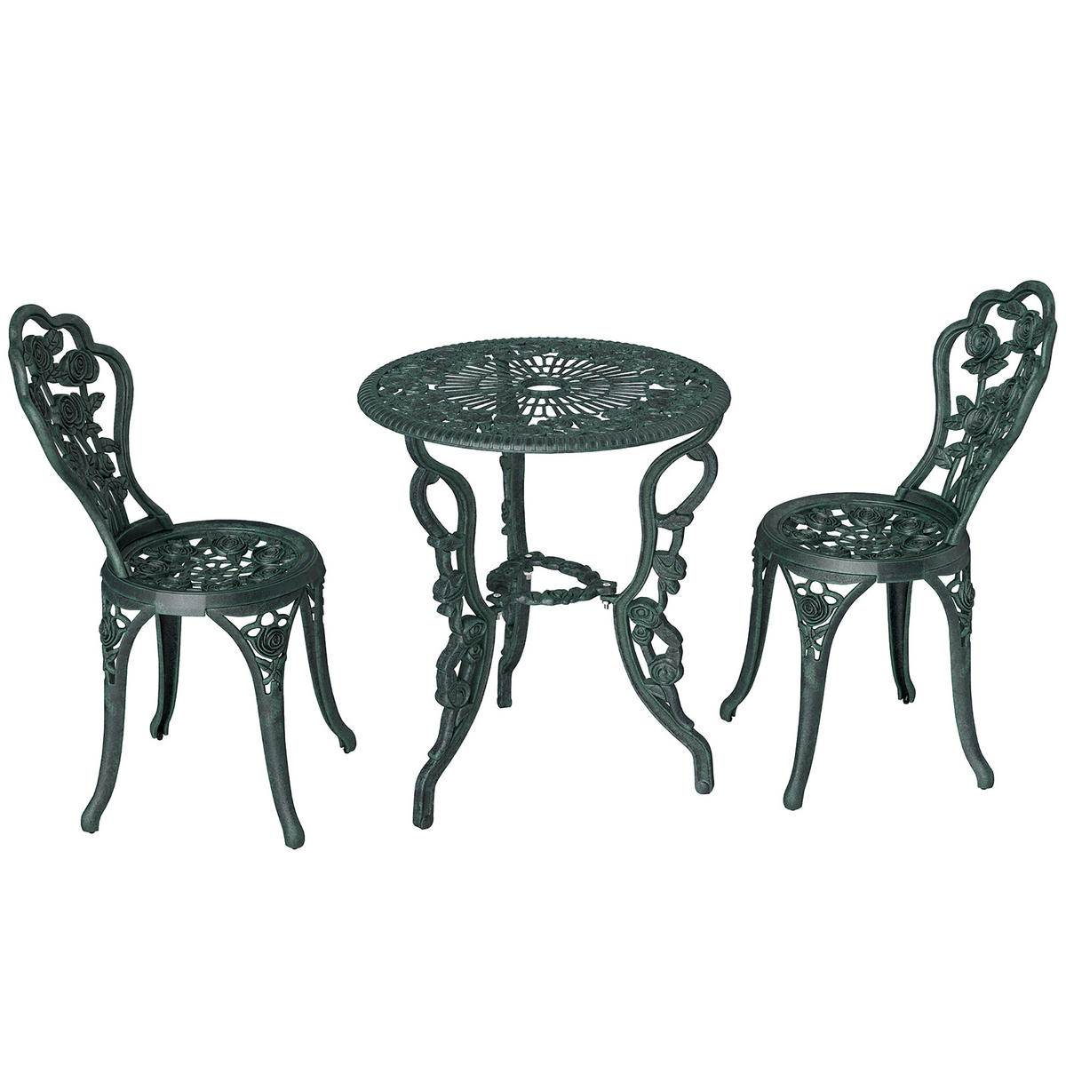 BALKONSET 3-teilig DE-14077 Aluminiumguss, Rosenmotiv Altgrün - Bronzefarben, Metall - ComfortXL
