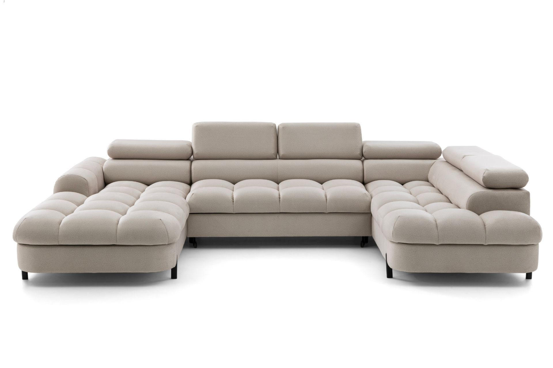 ECKSOFA U-Form BOWL U Rechts mit Schlaffunktion 125x265 Velours Creme - Creme/Schwarz, Holz/Textil (195/90/339cm) - Muffo