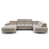 ECKSOFA U-Form BOWL U Rechts mit Schlaffunktion 125x265 Velours Creme - Creme/Schwarz, Holz/Textil (195/90/339cm) - Muffo