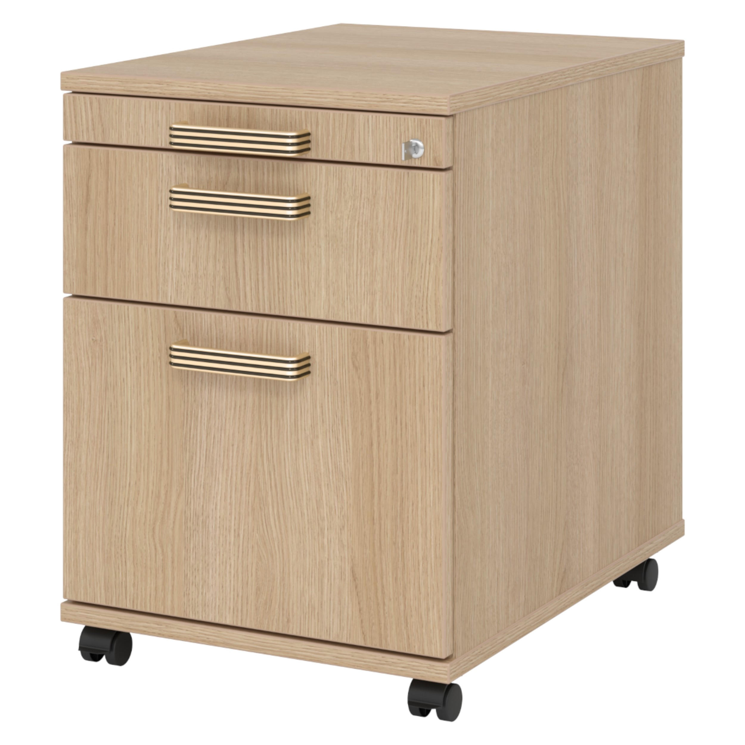ROLLCONTAINER - mit Hängeregistratur 58/42,8/59 cm in Eichefarben Streifengriff (Kunststoff) - Eichefarben, Holzwerkstoff (42.8/59/58cm) - bümö