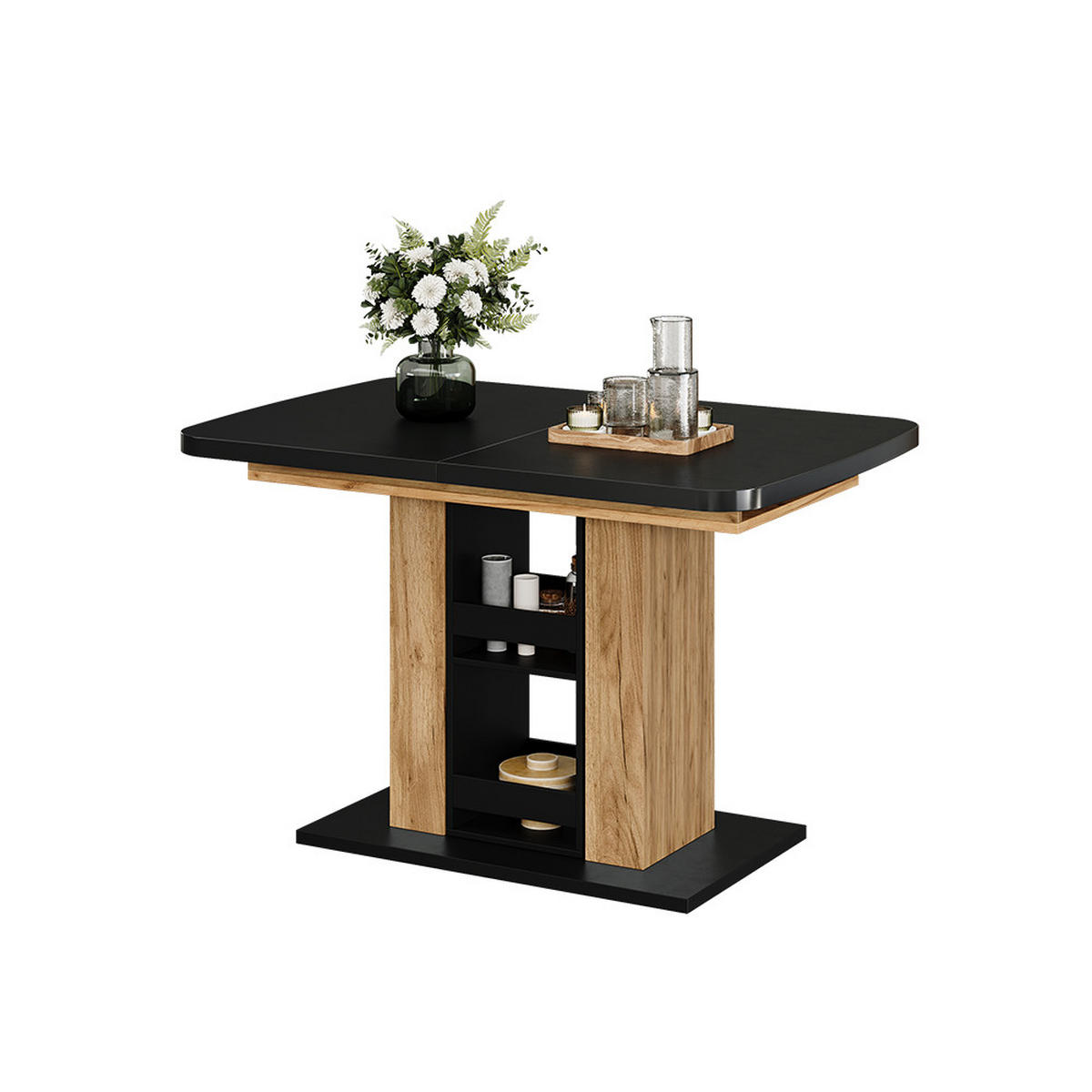 ESSTISCH Fenaro Schwarz/Goldkraft Eiche 120 x 80 cm - Honigeiche/Schwarz, Holzwerkstoff (80/120/76cm) - Vicco