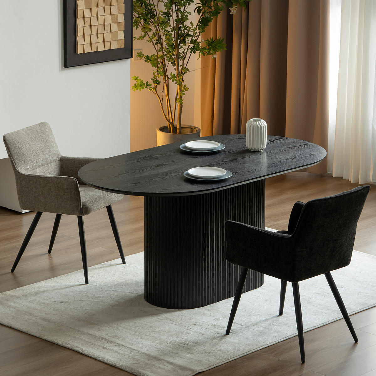 ESSTISCH - oval - Eichefarben/Schwarz, Holzwerkstoff (90/160/75cm) - home24