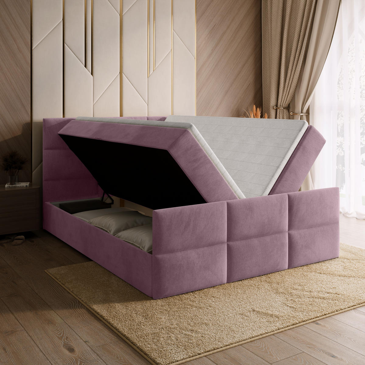 BOXSPRINGBETT Boston Duo Mit Bettkasten, Topper und Matratze Hellrosa Kronos 27 180x200 cm - Hellrosa/Schwarz, Textil (180/200cm) - Bromarkt