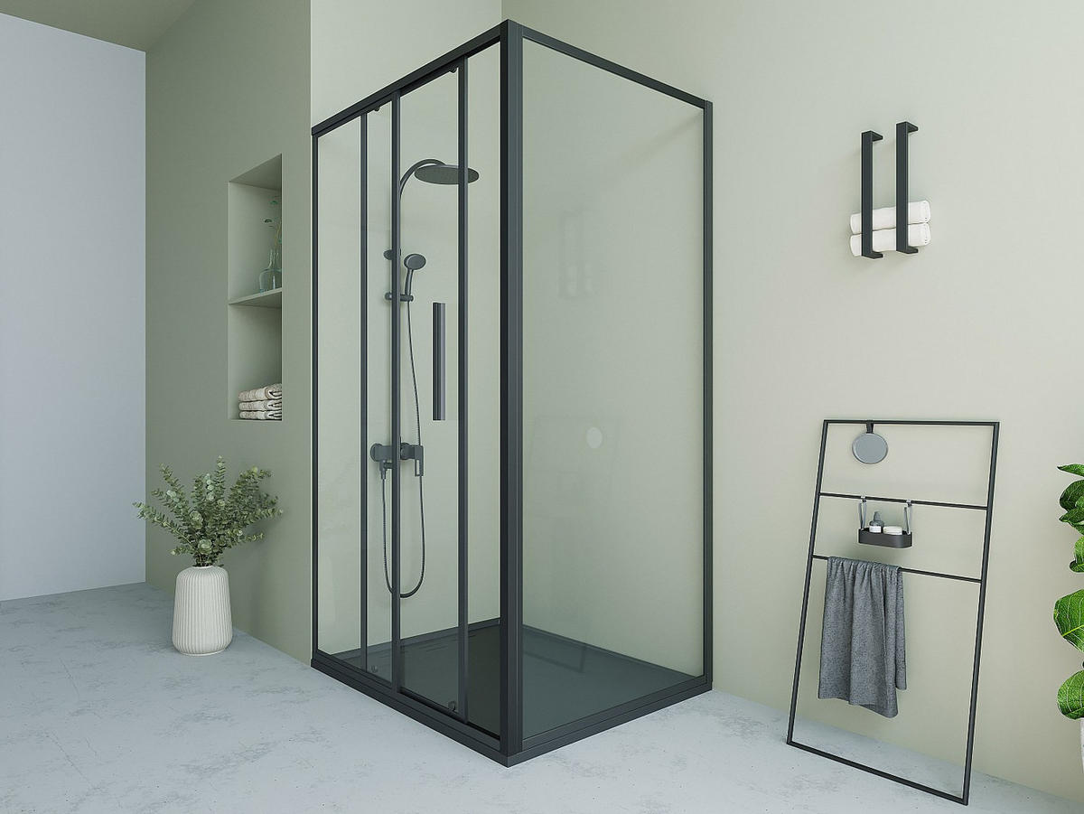 DUSCHTRENNWAND Seitenwand Schiebetür - Schwarz matt - Industrial Style - 120 x 80 x 195 cm - TORONI - Schwarz, Metall (120/195cm) - Vente-Unique