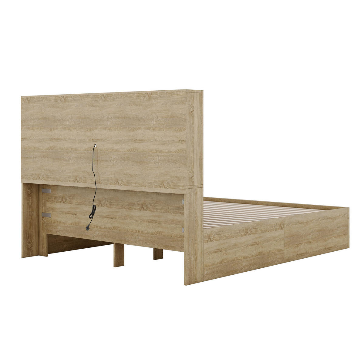 DOPPELBETT 160/200 cm Natur Kingsize-Plattformbett mit Stauraum und USB-Ladeanschluss - Naturfarben, Holzwerkstoff (160/200cm) - OKWISH