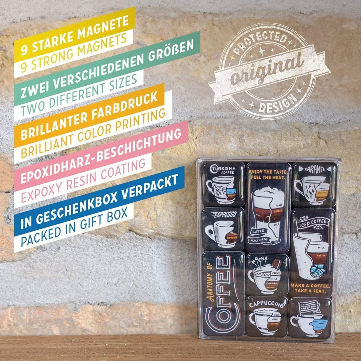 MAGNETSET 9-teilig Coffee & Chocolate Anatomy of Coffee - Multicolor, Metall (7/9/2cm) - Nostalgic-Art