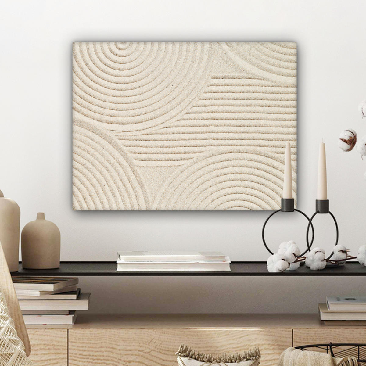 LEINWANDBILD Muster - Abstrakt - Weiß Wandbild 40x30 cm - Beige, Textil (40/30cm) - MuchoWow