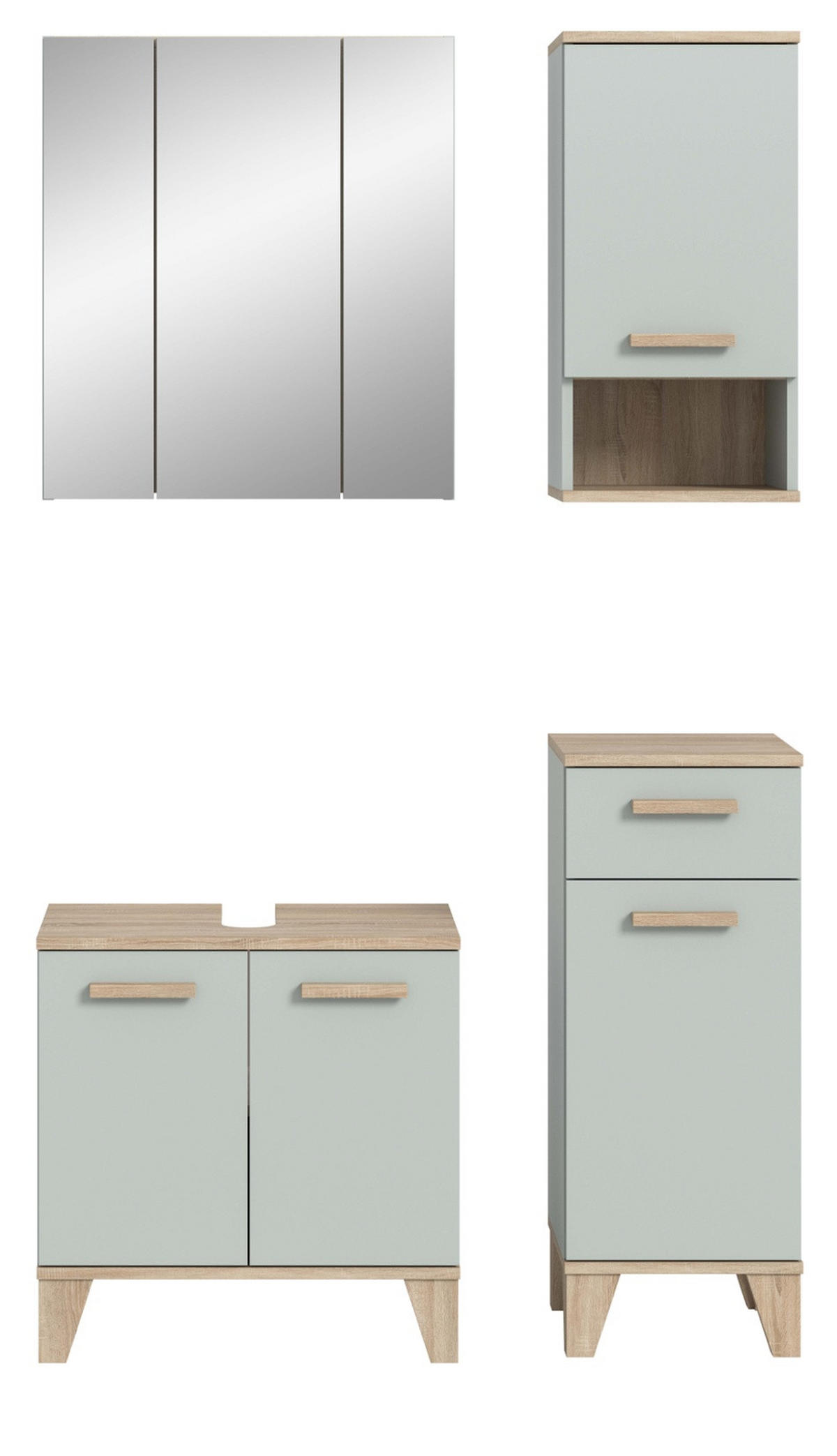 BADMÖBEL-SET 4-teilig grün, Eiche 109 x 190 cm, Badkombination skandinavisches Design - Eichefarben/Grün, Glas/Holzwerkstoff (109/190/34cm) - Inn.Furn