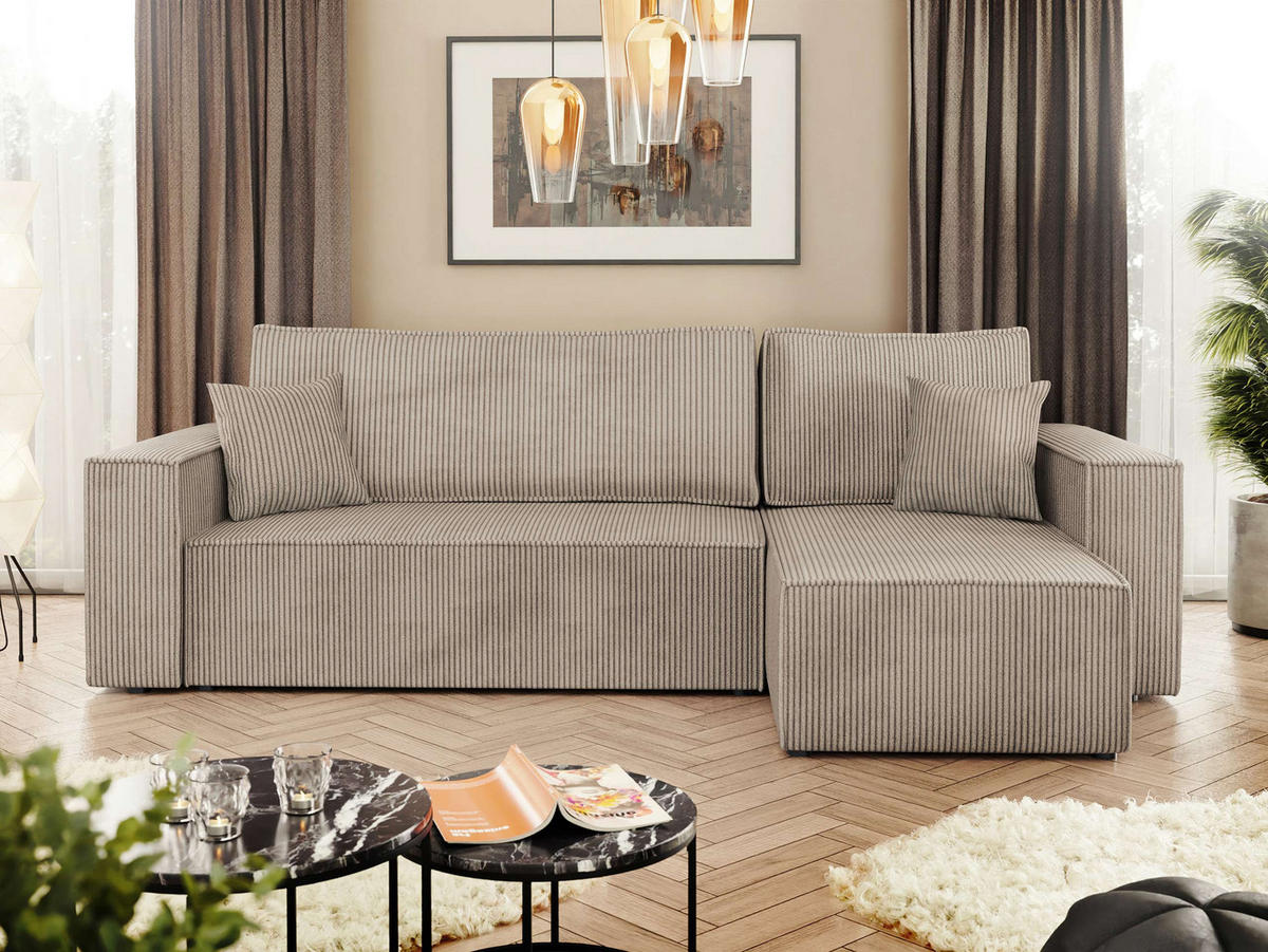ECKSOFA Karl Cord - Beige/Schwarz, Holz/Kunststoff (244/145cm) - MIRJAN24