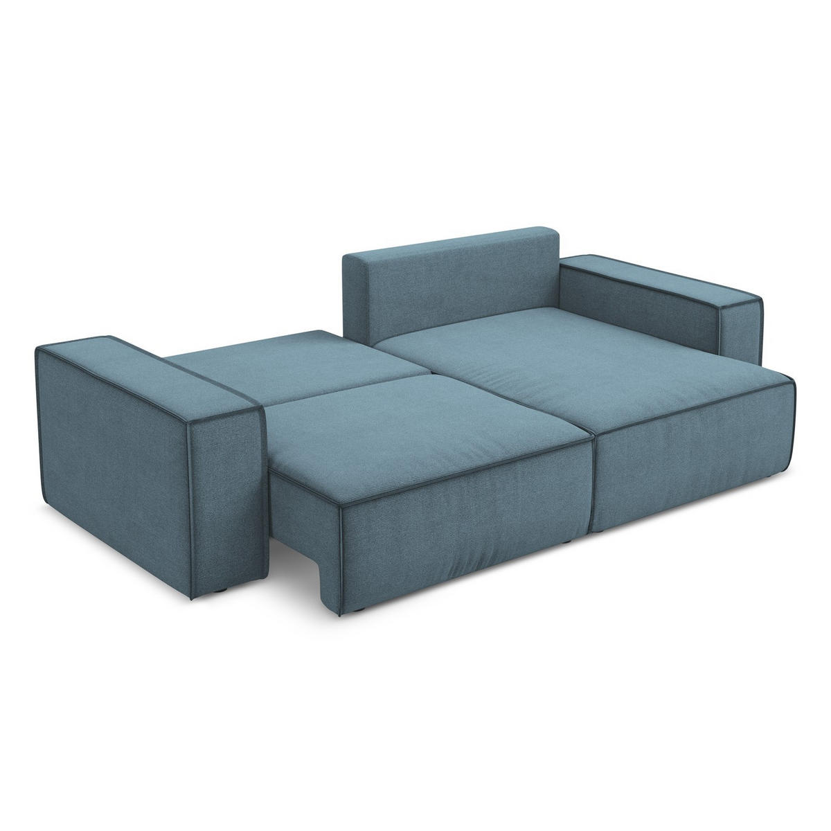 ECKSOFA mit Schlaffunktion Strukturstoff Stoff Blau - Blau/Schwarz, Kunststoff/Textil (257/148cm) - Makamii
