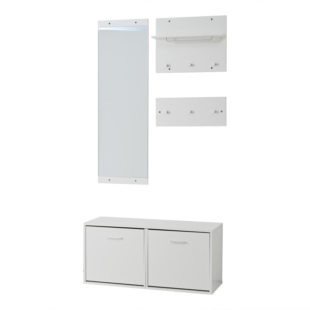 GARDEROBE-SET 4-teilig Spiegel Schuhschrank Haken Weiß - Weiß, Holzwerkstoff (90/41.5/30cm) - FLIEKS