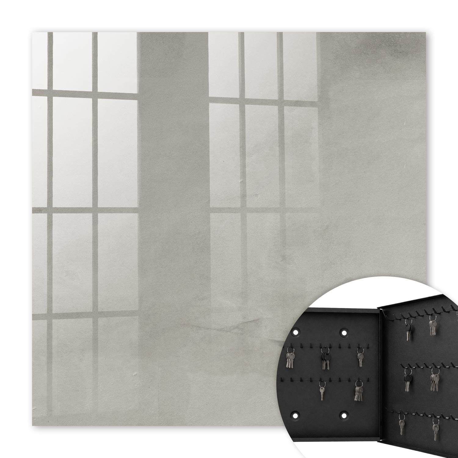 SCHLÜSSELBOX Schwarz 30x30 cm- Türöffnung nach rechts - Graue Textur - Grau, Metall (30/30/5cm) - TULUP
