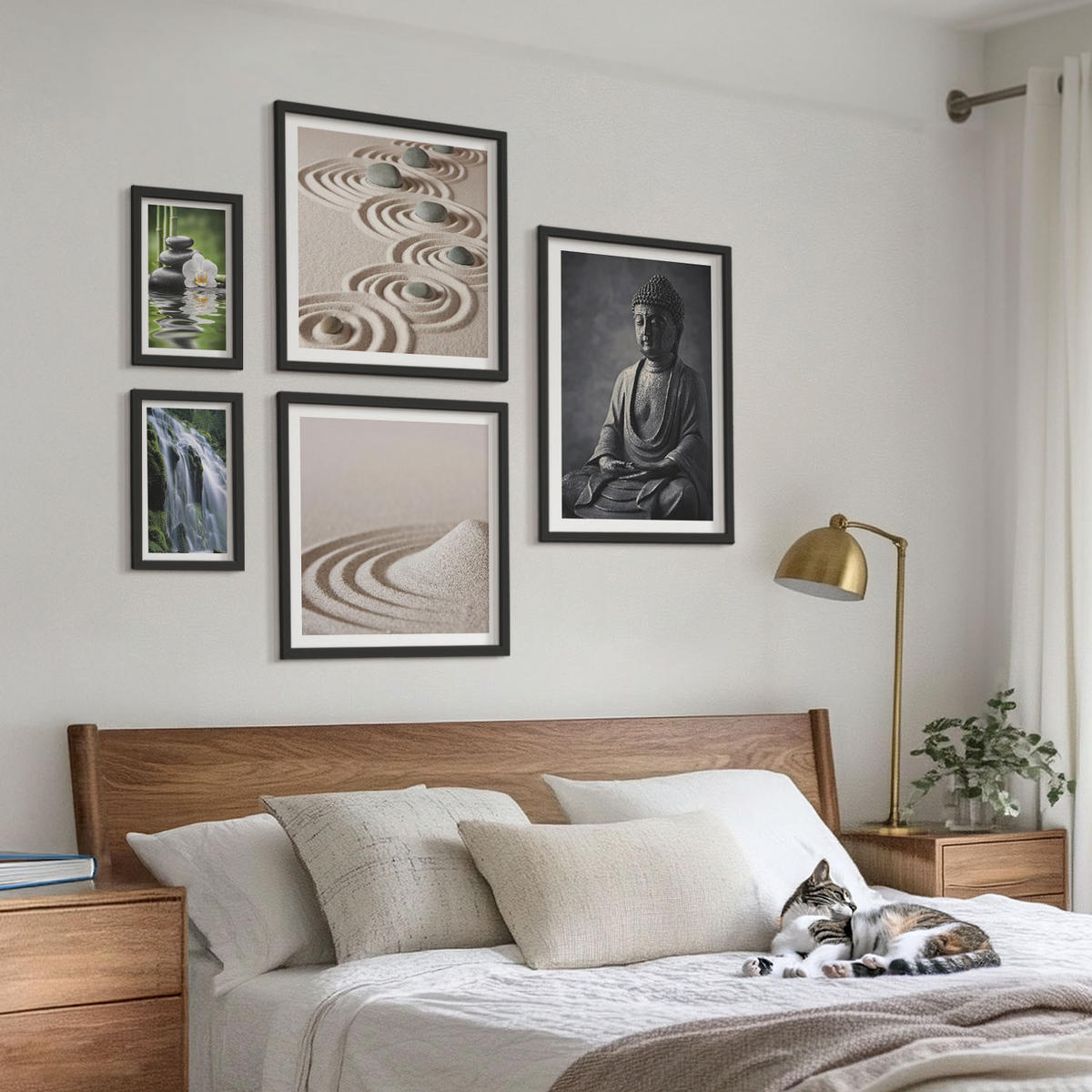 WANDBILDER 5er-Set - 50x50 cm & 20x30 cm & 40x60 cm Schwarzer Rahmen - Fußabdruck eines Astronauten auf dem Mond - Schwarz, Kunststoff (40/60cm) - ArtPrintCave