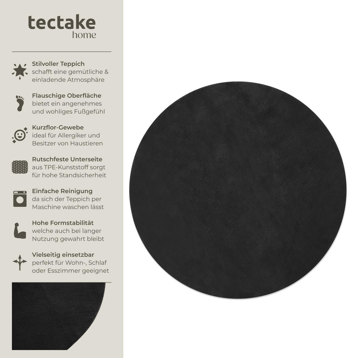 KURZFLORTEPPICH Soft Zone,rutschfeste Unterseite,schwarz - Schwarz, Kunststoff (120/120cm) - tectake