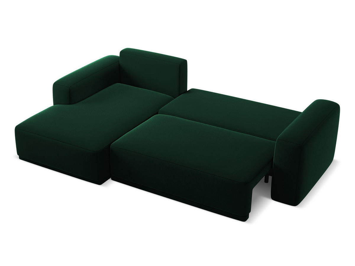 ECKSOFA mit Schlaffunktion Samt Stoff Grün - Dunkelgrün/Schwarz, Kunststoff/Textil (258/160cm) - Makamii