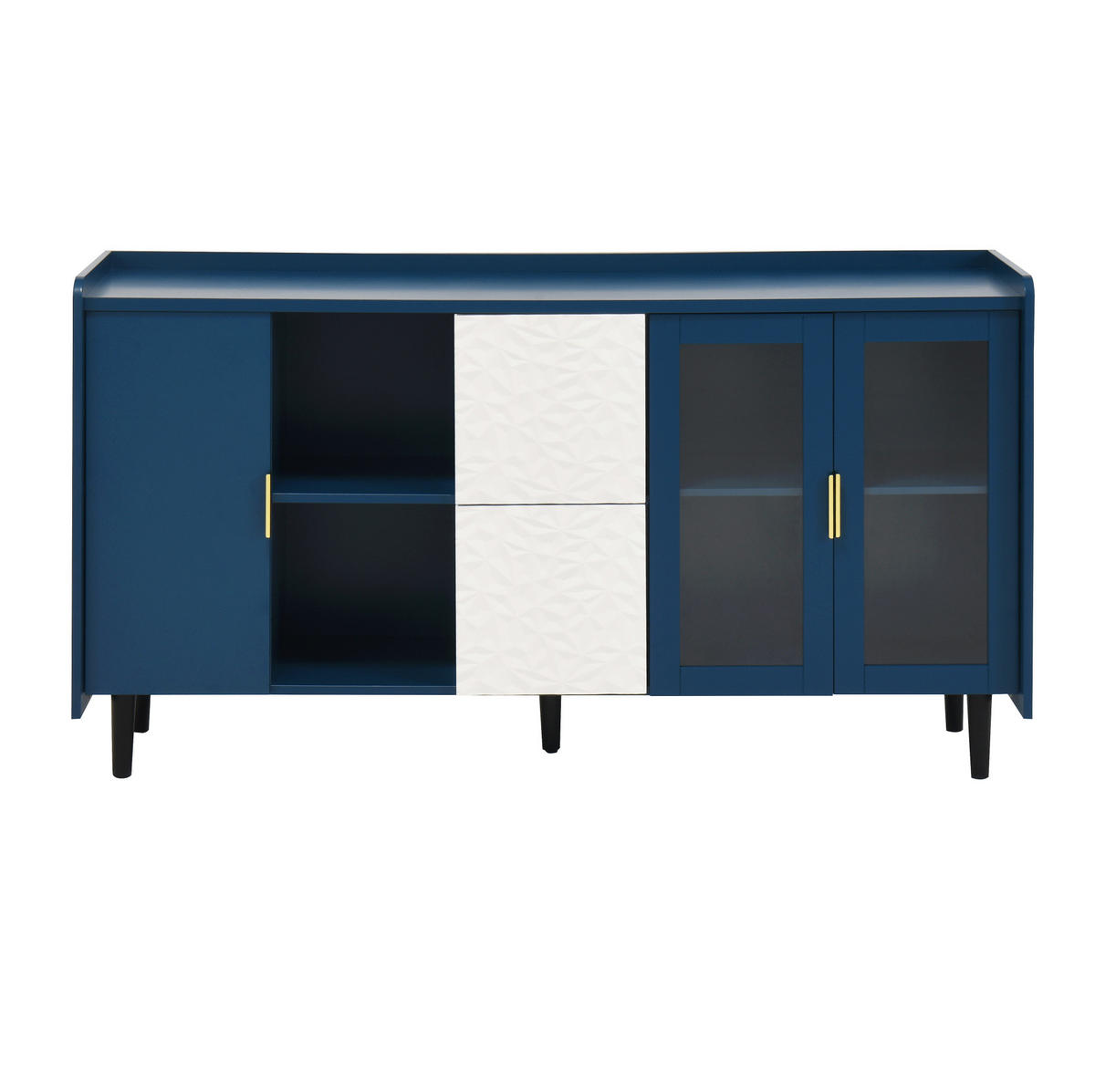 SIDEBOARD 150/40/80 cm blau aus MDF mit Glastüren, Schubladen und offenen Fächern - Blau, Holzwerkstoff (150/80/40cm) - OKWISH