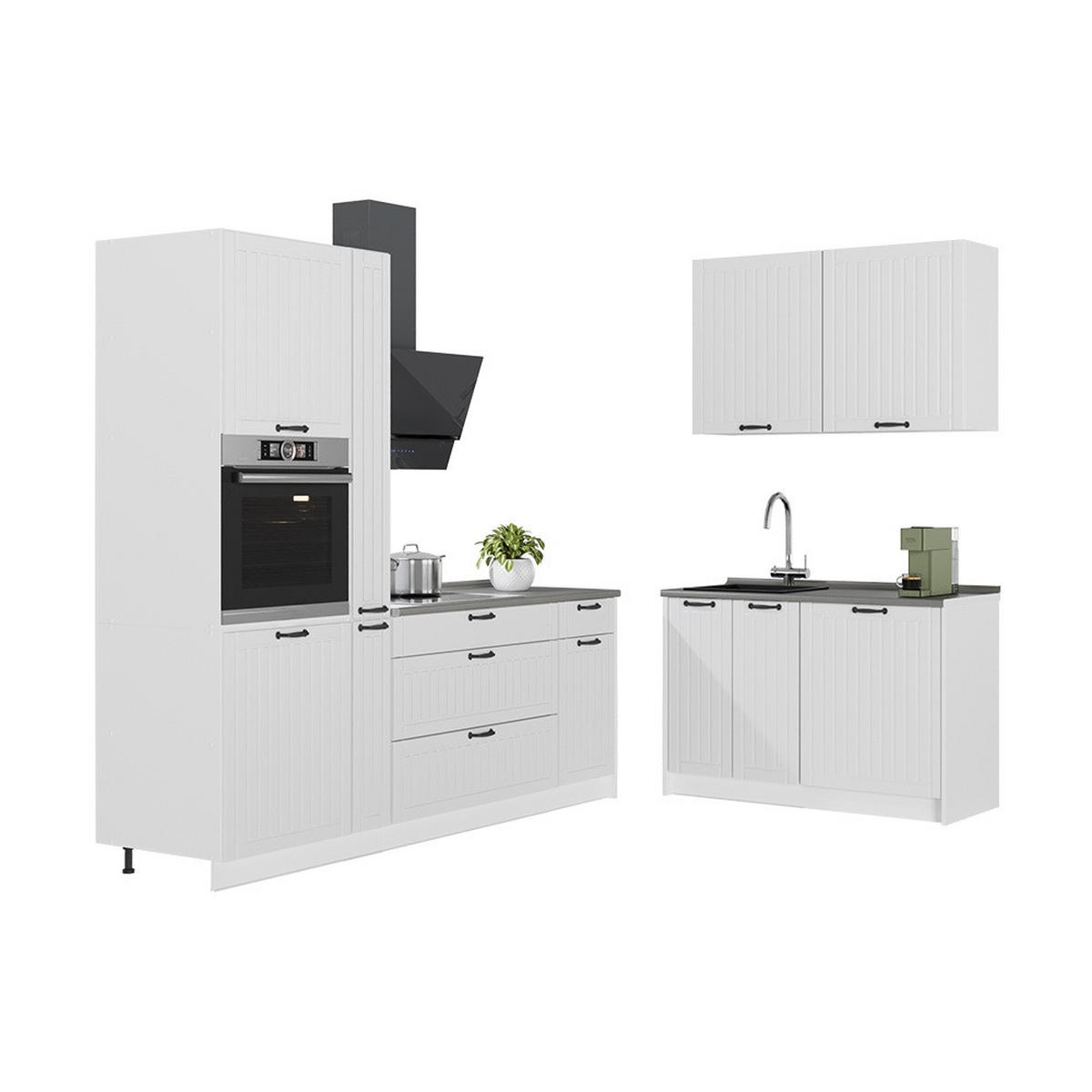 KUHINJA Fame-Line, Bijela Seoska/Bijela, 220 x 120 cm, RP Mramor - bijela, drvni materijal (220/206.8/60cm) - Vicco